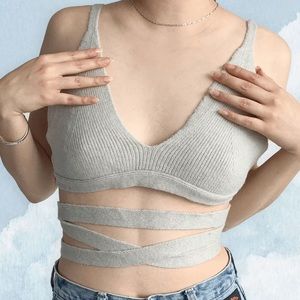 Gray Knit wrapped crop top